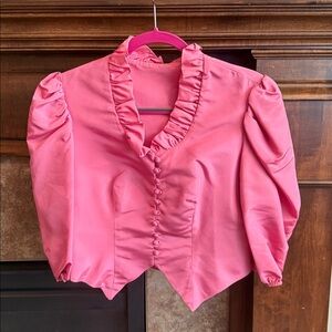 Vintage Bubblegum Pink cropped ruffle blazer jacket Barbie Girly Whimsical S/M